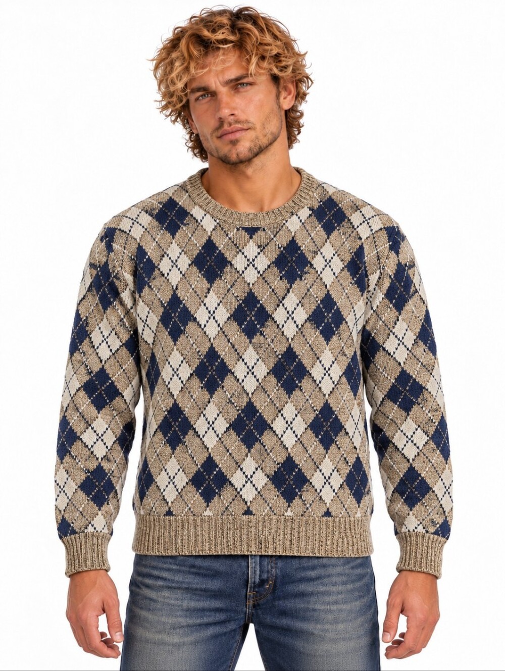 Vintage Knit Downs 4 Crossings Argyle Sweater Made in USA Men's M